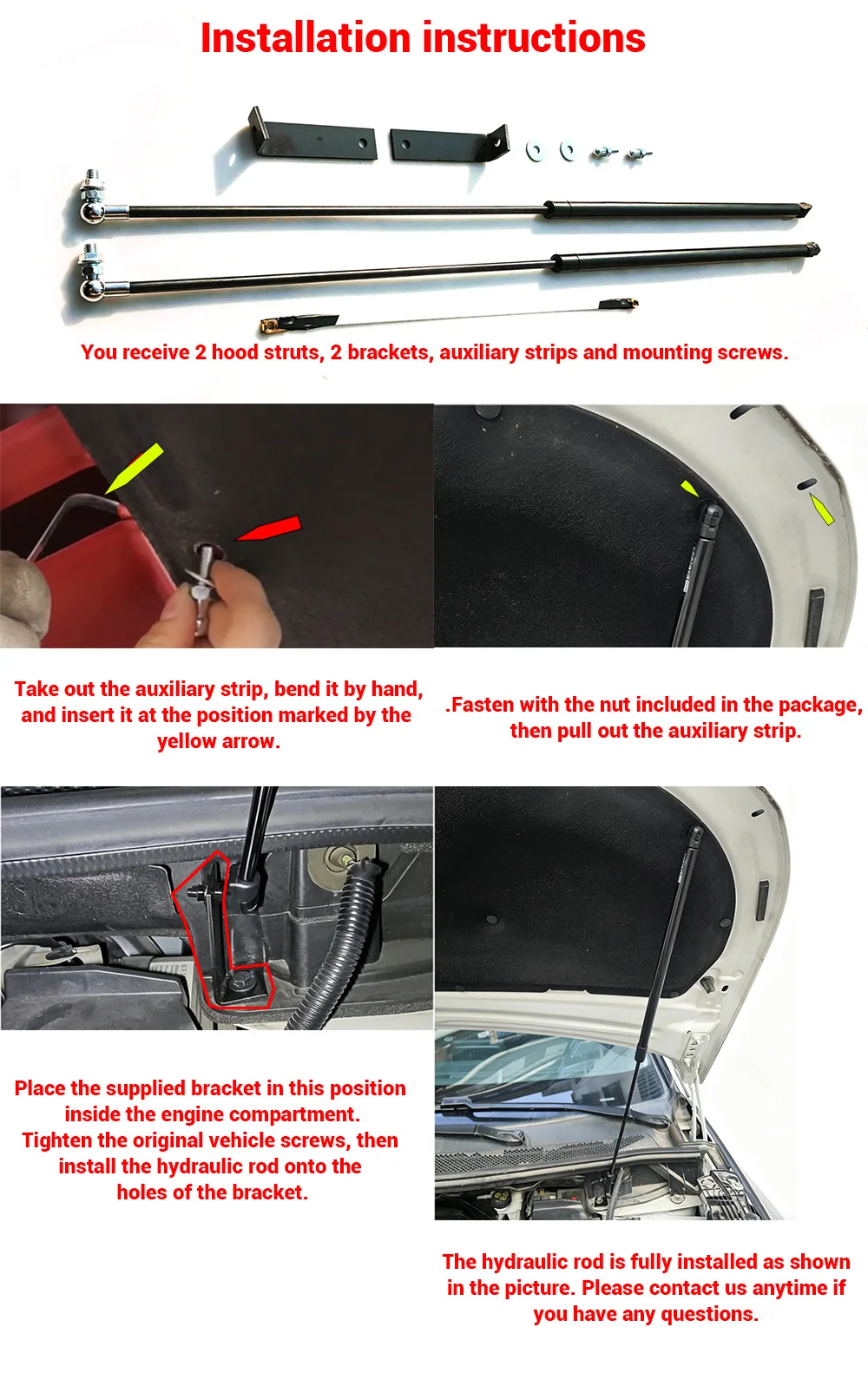 For 2017-2023 Peugeot 3008 Car Front Hood Engine Cover Hydraulic Rod Strut Spring Shock Bars Bracket  Styling