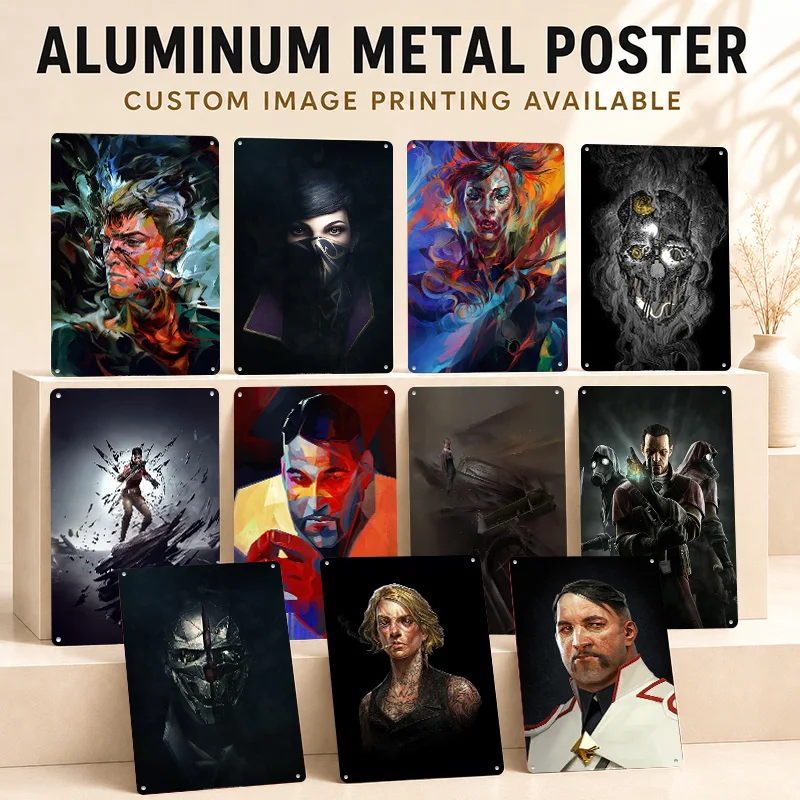 Pósters de Aluminio de Dishonored, Letrero Metálico Personalizado, Arte Mural Conmemorativo de Videojuegos, Ideal para Salas de Entretenimiento o Regalo de Cumpleaños