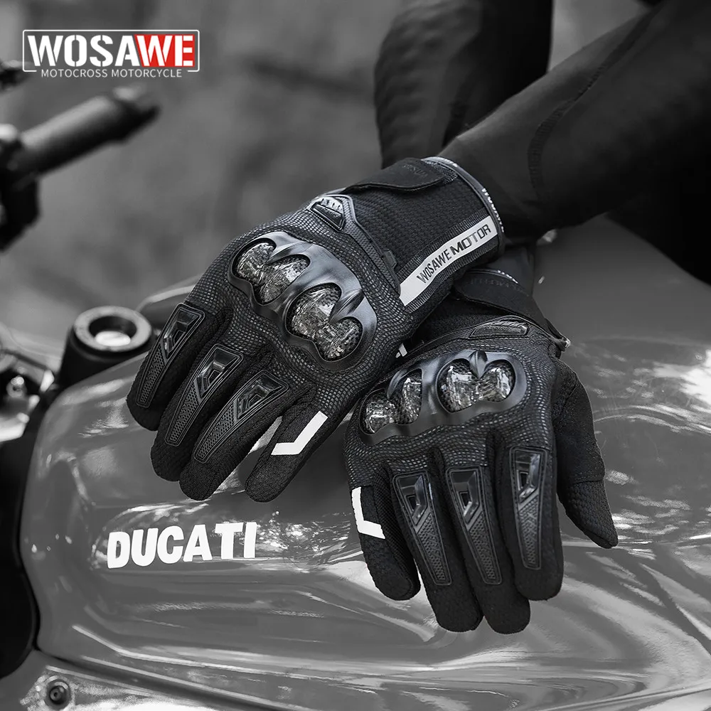 

WOSAWE Motorcycle Gloves Black Racing Motorbike Road Riding Team Glove Men Summer Winter Cycling Gloves