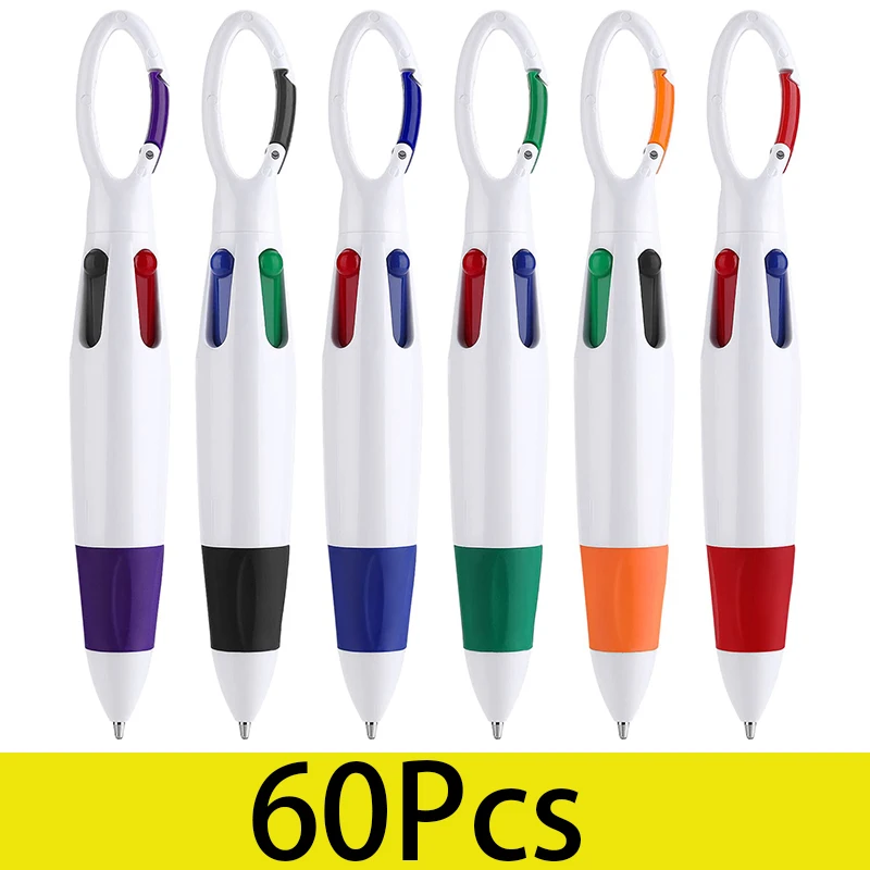 

60Pcs Plastic Multicolor Pens in One 4 Color Rectractable Shuttle Pens Nurse Badge Pens with Buckle Keychain