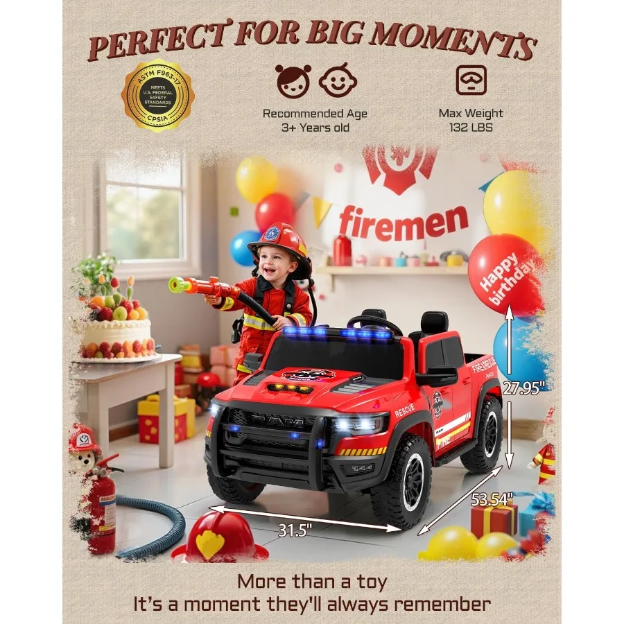 ركوب الأطفال المرخص 24 فولت على شاحنة إطفاء، ركوب شاحنة إطفاء بمقعدين على سيارة مع جهاز تحكم عن بعد، سيارة كهربائية للأطفال مع صفارة الإنذار، فلاس #3