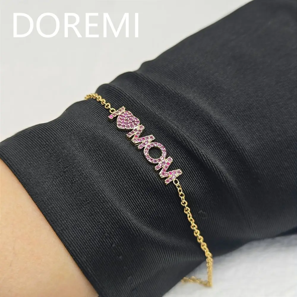 DOREMI Mother\'s Custom Jewelry Gift Bracelet Custom Name 6mm Size Letters Colorful CZ Bracelet