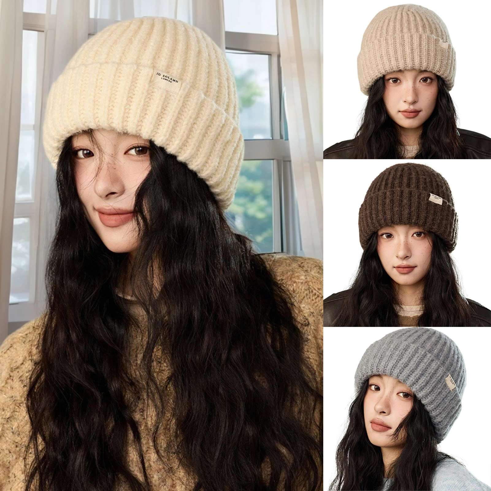 

Fashionable Warm Knitted Hat For Women Cold-proof Soft Themal Hats For Women Girl Female