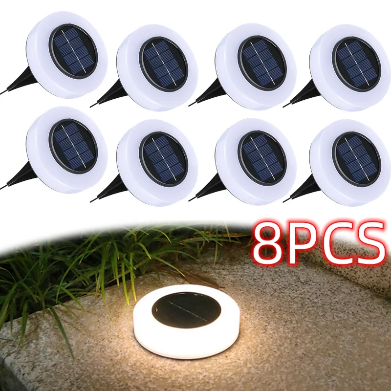 

8Pcs Solar Lights Outdoor Power Disk Garden Lamp Underground Deck Lighting Spotlight Buried Landscape for Lawn Splint Decoration