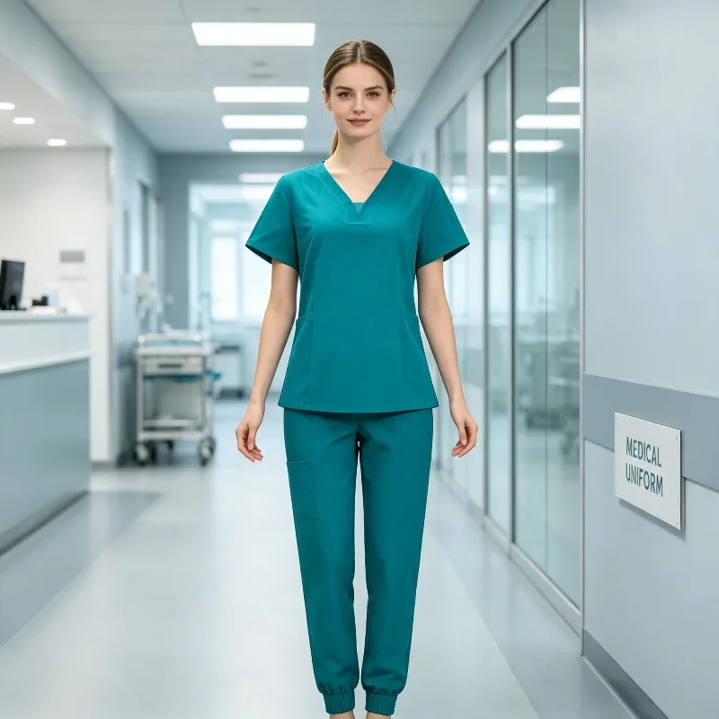 Unisex Scrub Set Short Sleeve Stretch Workwear for Beauty Salon Clinic Logo Embroidered Doctor Role-Playing Game Suit
