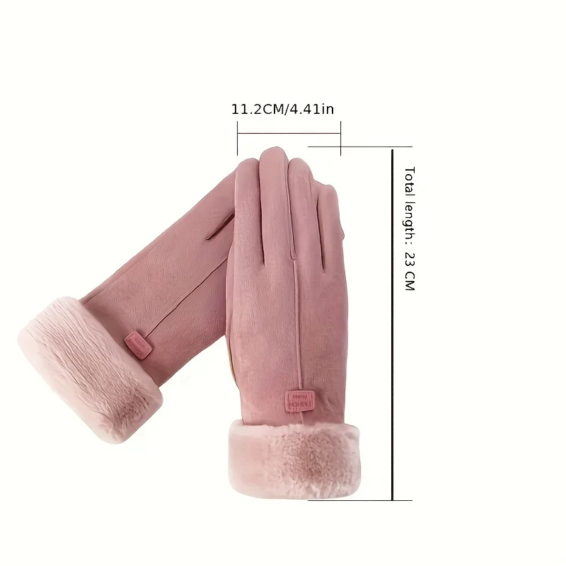 1pair Outdoor Warm Gloves for Girls Winter Cycling with Snow Plush Windproof Touch Screen Casual Double-layer Thick Gloves