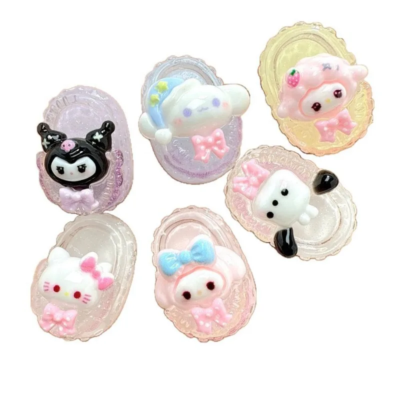 Милые светящиеся мультяшные аксессуары Hello Kitty в форме тапочек из смолы, кремовый клей, DIY-наклейки для чехлов на телефон, зеркала, чашек, коробок для хранения