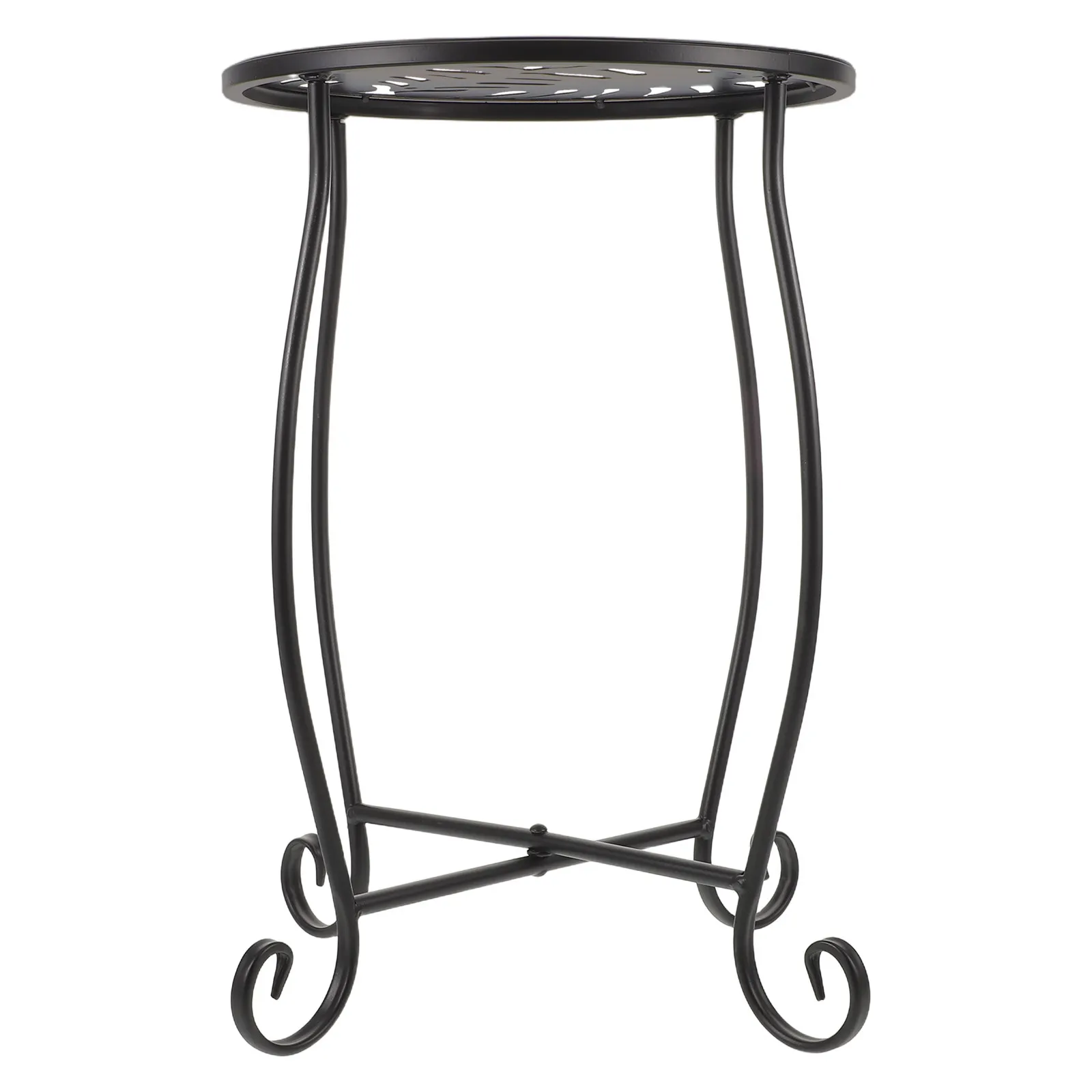 Iron Plant Stand Black Single Layer Monstera Leaf Pattern Metal Flower Pot Holder Indoor Balcony Bonsai Display Pedestal Floor