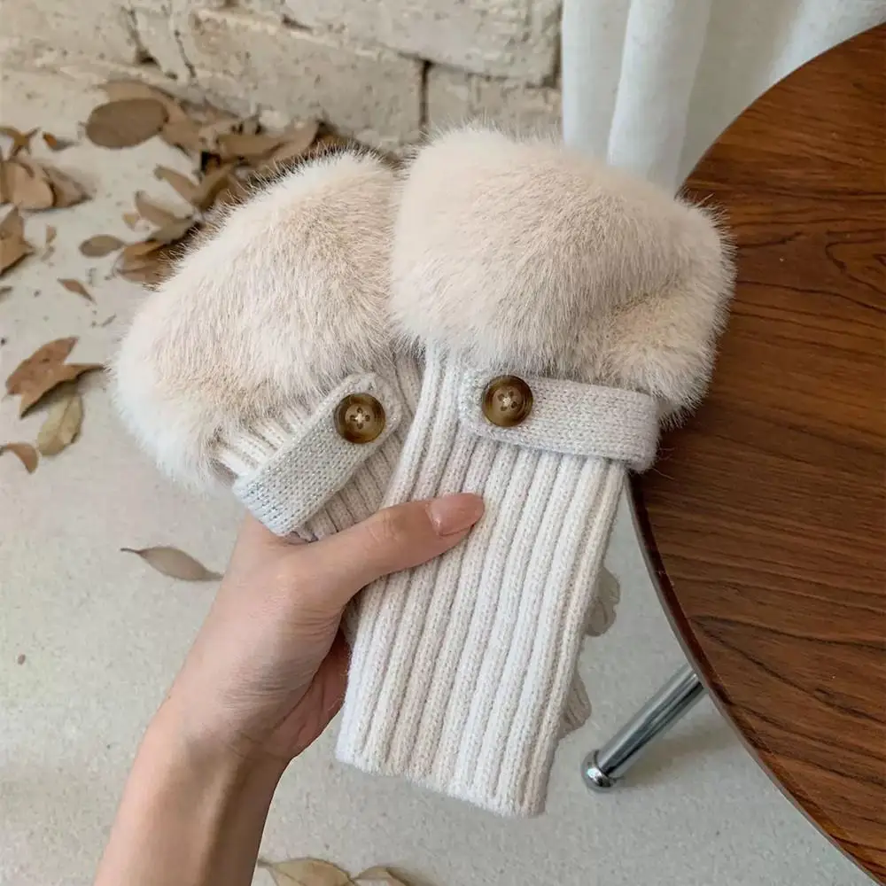 

Women Hand Warmer Winter Fashion Faux Wool Cuff Gloves Knitting Warm Fingerless Gloves Luxury Warm Plush Gloves For Work Study