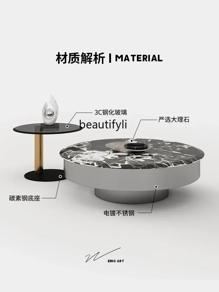 X Moderno e minimalista italiano minimalista di fascia alta in marmo di design Nuovo tavolo da tè rotondo di fascia alta Mobili da soggiorno
