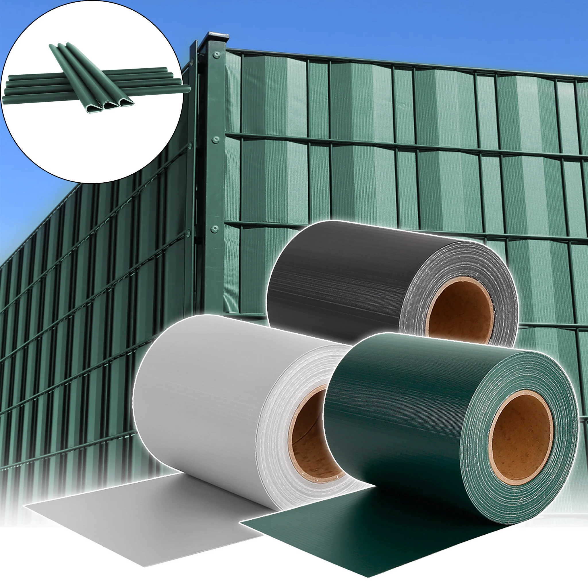 Bandes de protection d'intimité en PVC de 35m/65m/70m avec clips de fixation, clôture de jardin pour l'intimité, clôture à double barre de 19 cm de hauteur, film d'intimité opaque 450 g/m² pour clôture de jardin, anti-UV, protection contre le vent