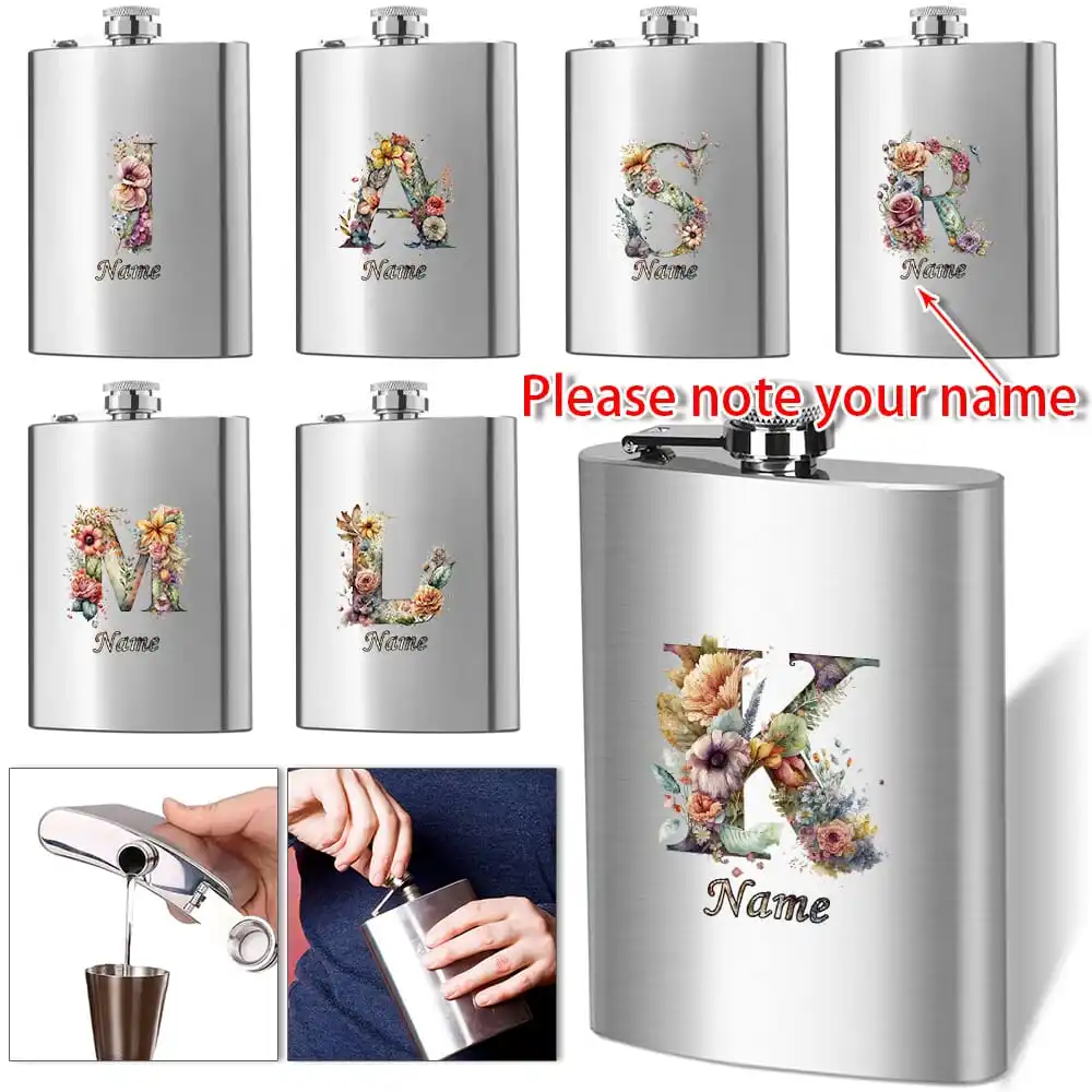 

Customized Name 8oz Stainless Steel Flask Elegant Floral Design Vodka Wine Pot Personalized Whiskey Container for Perfect Gift
