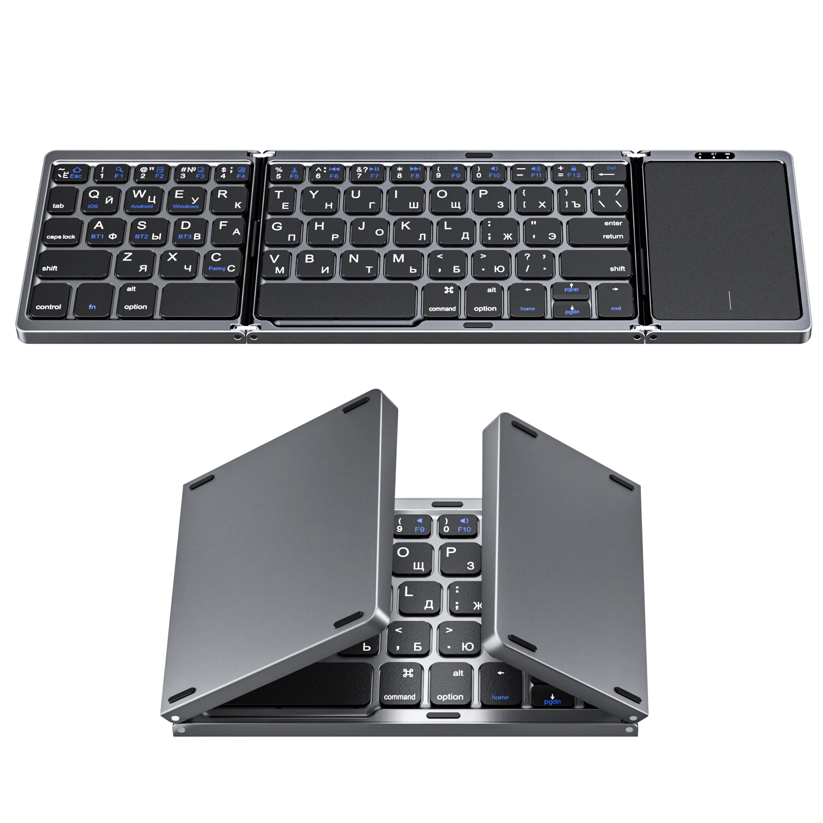 Imagem -01 - Teclado Russo Dobrável com Touchpad Mini Bluetooth Portátil Teclado sem Fio Mac Ios Android Windows pc teclado russo dobravel com touchpad mini bluetooth portatil teclado sem fio mac ios android windows pc 01