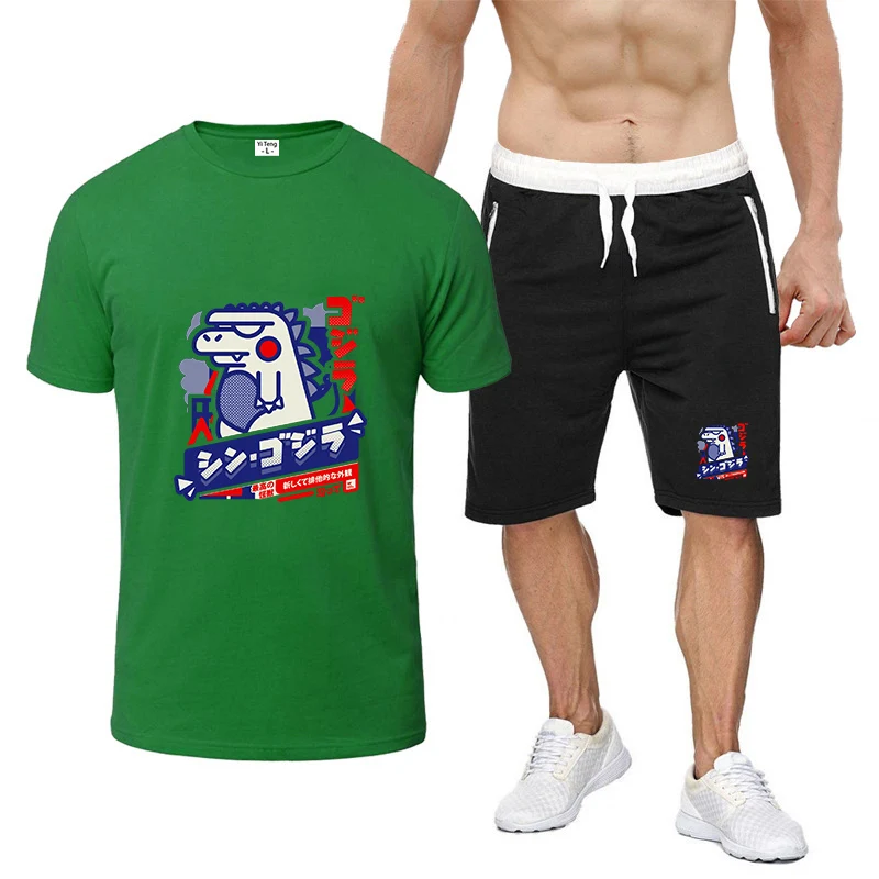 

2026 Harajuku Kawaii Animal Print Men's New Nine-color Short-sleeved Set T-shirt + Sports Pants Thin Harajuku Suit