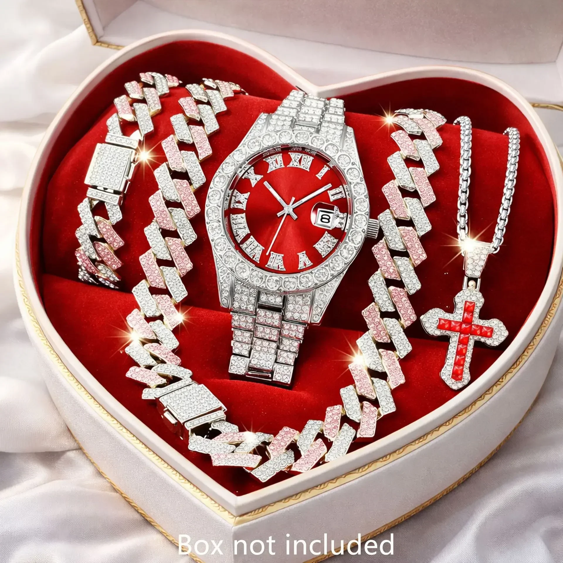 4pcs Foreign Trade Hot Men's Watch Set Hip Hop Full Diamond Quartz Watch Set Men's Business Quartz Watch