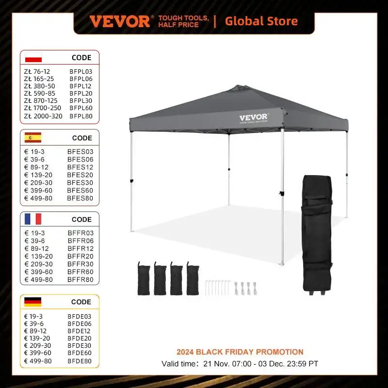 VEVOR Pop Up Canopy Tent 250D PU Silver Coated Tarp with Portable Roller Bag and 4 Sandbags Waterproof and Sun Shelter Gazebo