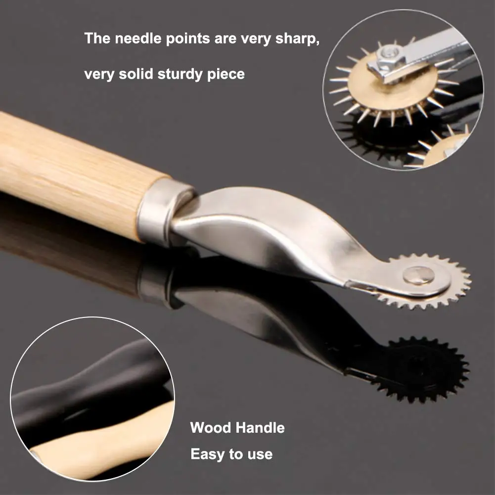 2PCS Professional Stitch Marking Spacer, Leather Needle Point Tracing Wheel with Wooden Handle for Leather Craft