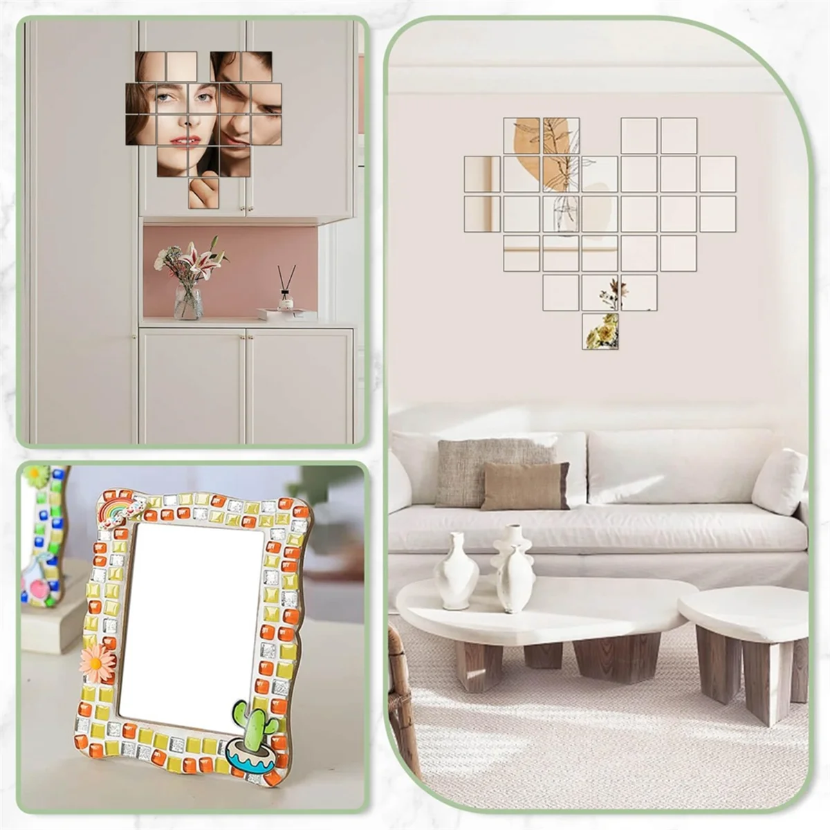 30 peças mini telhas de espelho acrílico autoadesivas, telhas minúsculas quadradas de alta definição de 4 polegadas para artesanato 10x10cm