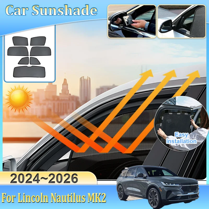 

Солнцезащитная сетка на окно автомобиля для Lincoln Nautilus CDX707 MK2 2024 2025 2026, сетчатый козырек, защита от УФ-лучей, шторка на лобовое стекло, автомобильные аксессуары