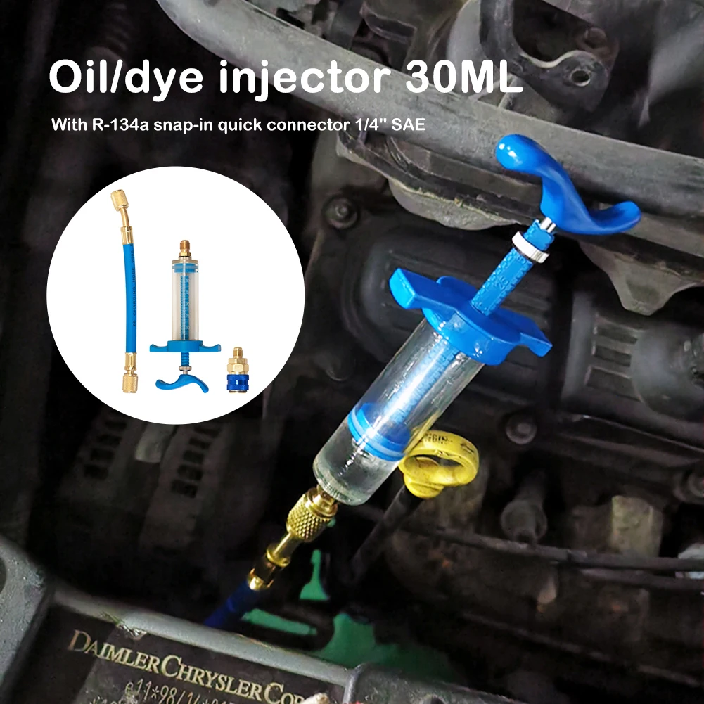 

A/C Oil Injector R134A Refrigerant Oil Dye Injection Tool Quick Connector 1/4" Injector Tool Set Manual Screw-in Oiler Adapter