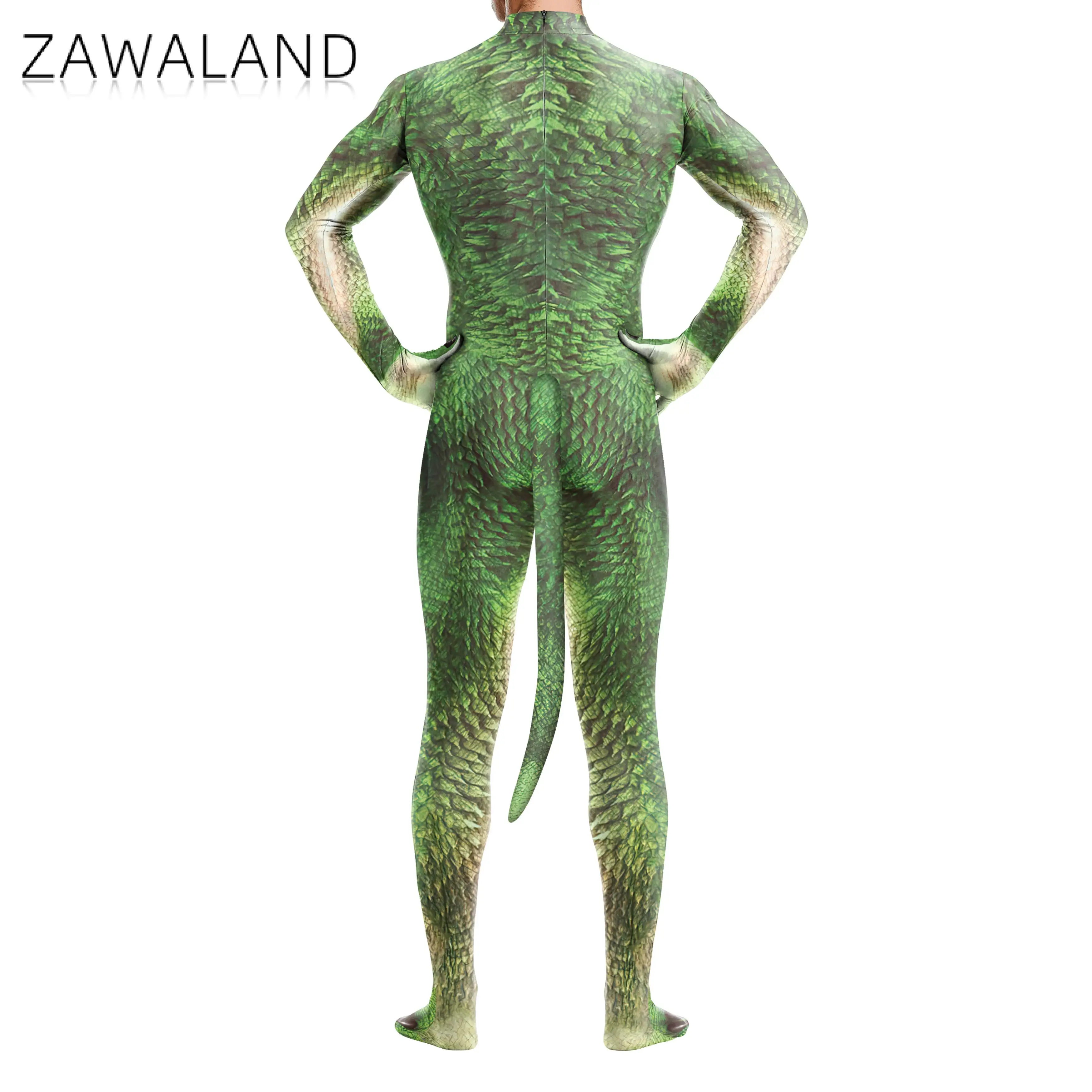 Zawaland Dinosaur Petsuit Animal Printed Cosplay Costume for Men Crotch Zipper Jumpsuit Carnival Zentai Suit Festival Clothes