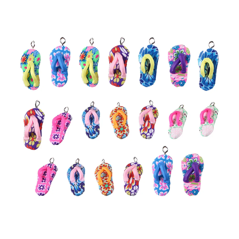 20 Pcs Simulated Clay Slippers Jewelry Flop Accessories Bracelet Ornament Decorations DIY Hanging Necklace Soft Craft