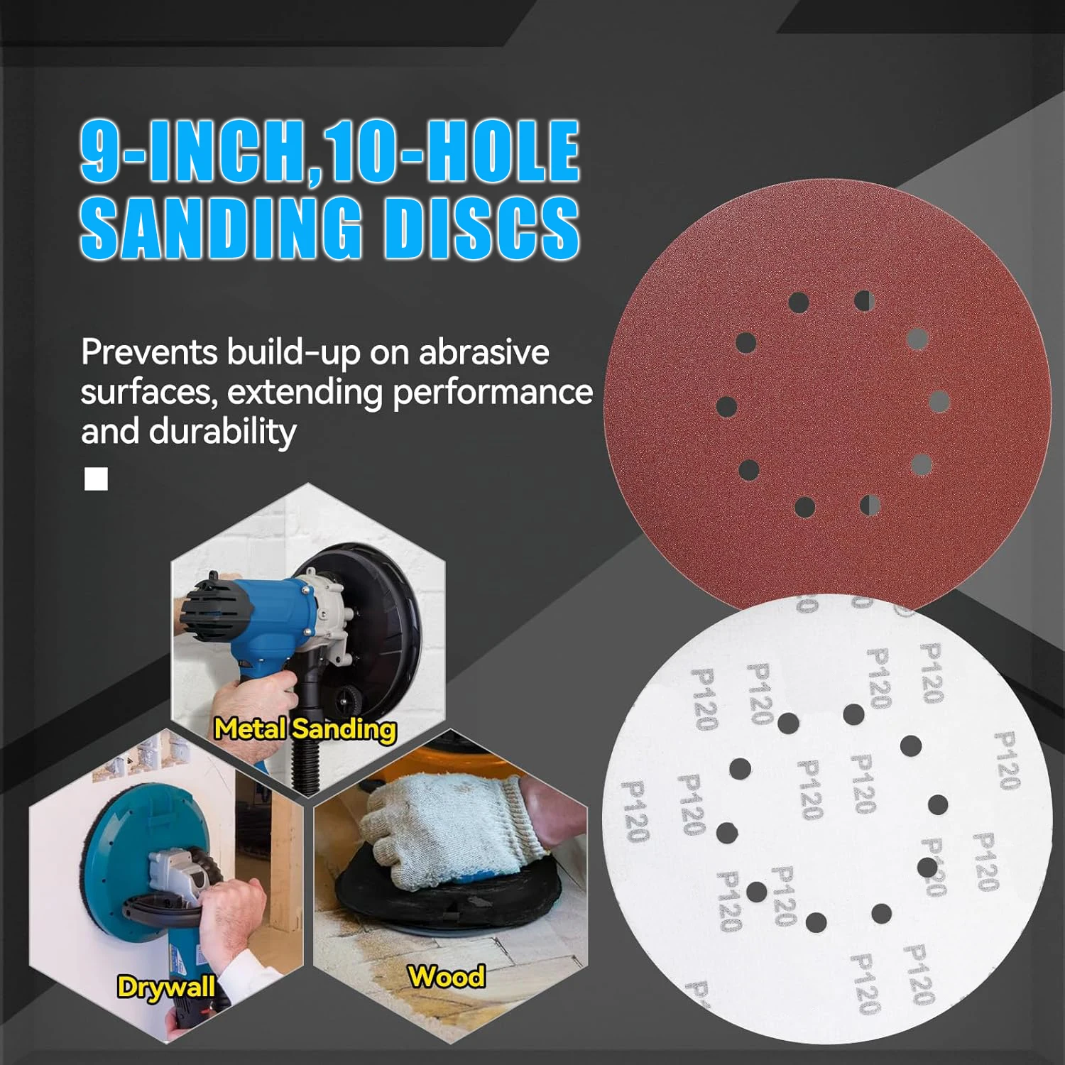 

20 Pcs 9 Inch 10 Hole 225mm Sandpaper Woodworking Metal Wall Grinding Disc Abrasive Polishing Tool 40-2000 Grit Sanding Discs
