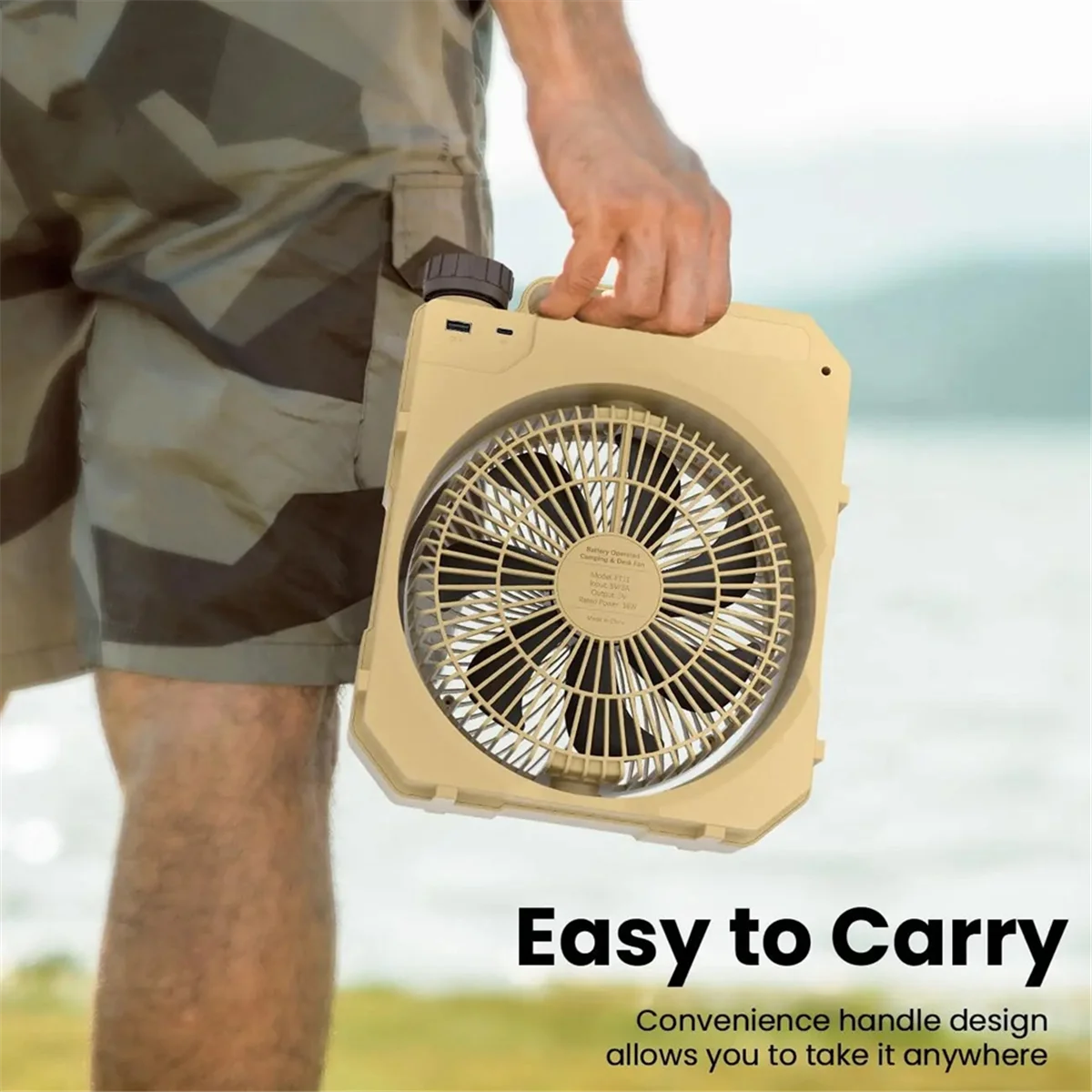 مروحة تخييم 10000 مللي أمبير في الساعة مع إضاءة LED قابلة لإعادة الشحن لسطح المكتب ومروحة خارجية ومروحة كهربائية، B-A68M