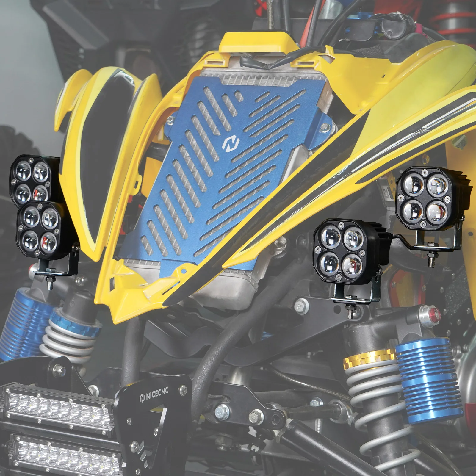 NICECNC For Yamaha Raptor 700 2013-2026 4PCS Front Work Light Raptor 700R 100W Super Bright IP67 Waterproof ATV Accessories