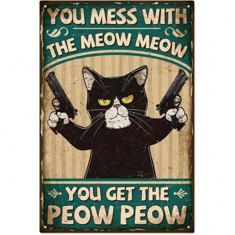 

Vintage Meow Meow Purr Funny Cat Tin Sign 8x12 Art Deco Wall Decor Perfect for Ramadan 2026 & Valentines, Man Cave Kitchen Retro