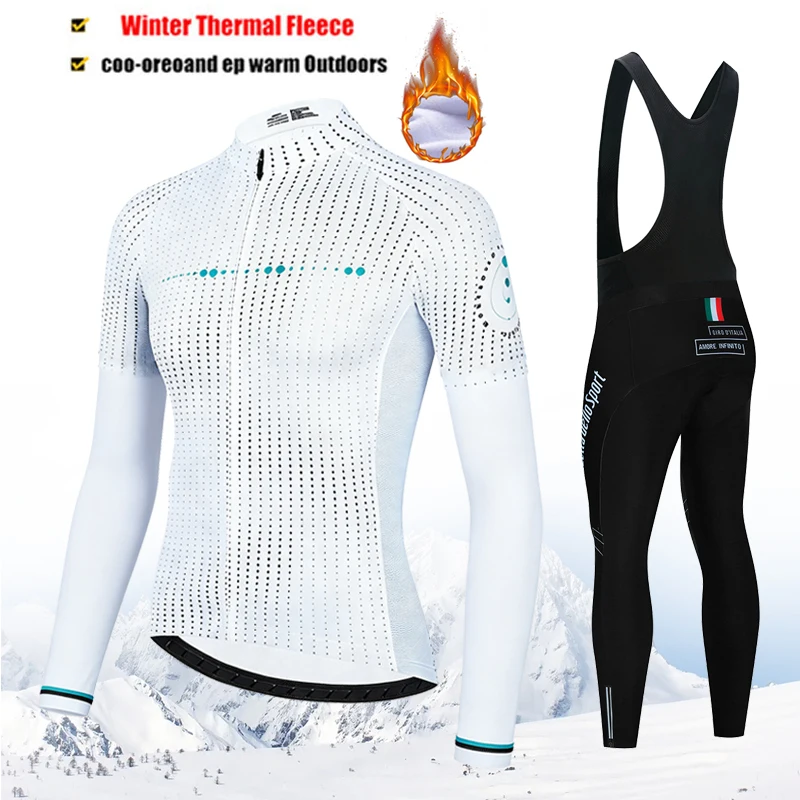 Conjunto de ropa de ciclismo de lana térmica para hombre, camiseta y pantalones con tirantes, para ciclismo de carretera al aire libre, para el Tour de Italia 2027, invierno