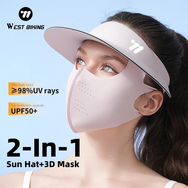 

WEST BIKING 2-In-1 Sun Hat 3D Face Mask Cool Ice Silk Summer UPF50+ Outdoor Sports Breathable Golf Mask UV-Protection Equipment