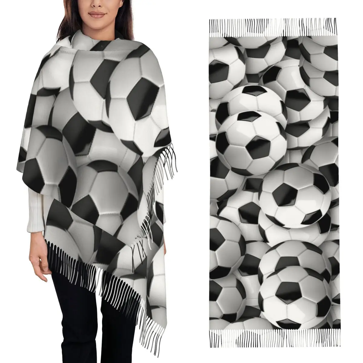 Football Soccer Scarf Tassel Scarves for Women Soft Warm Shawls and Wraps Large Fall Winter Shawl Wrap