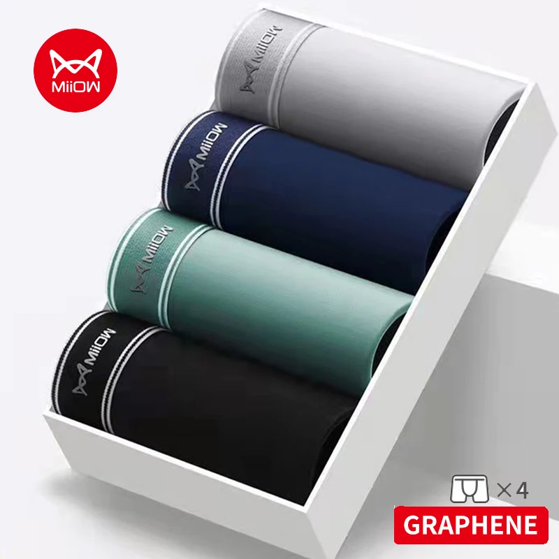 MiiOW 4Pcs Cotton Men Underwear Boxers Graphene Antibacterial Underpants Male Panties Soft Breathable Summer Man Boxer Briefs