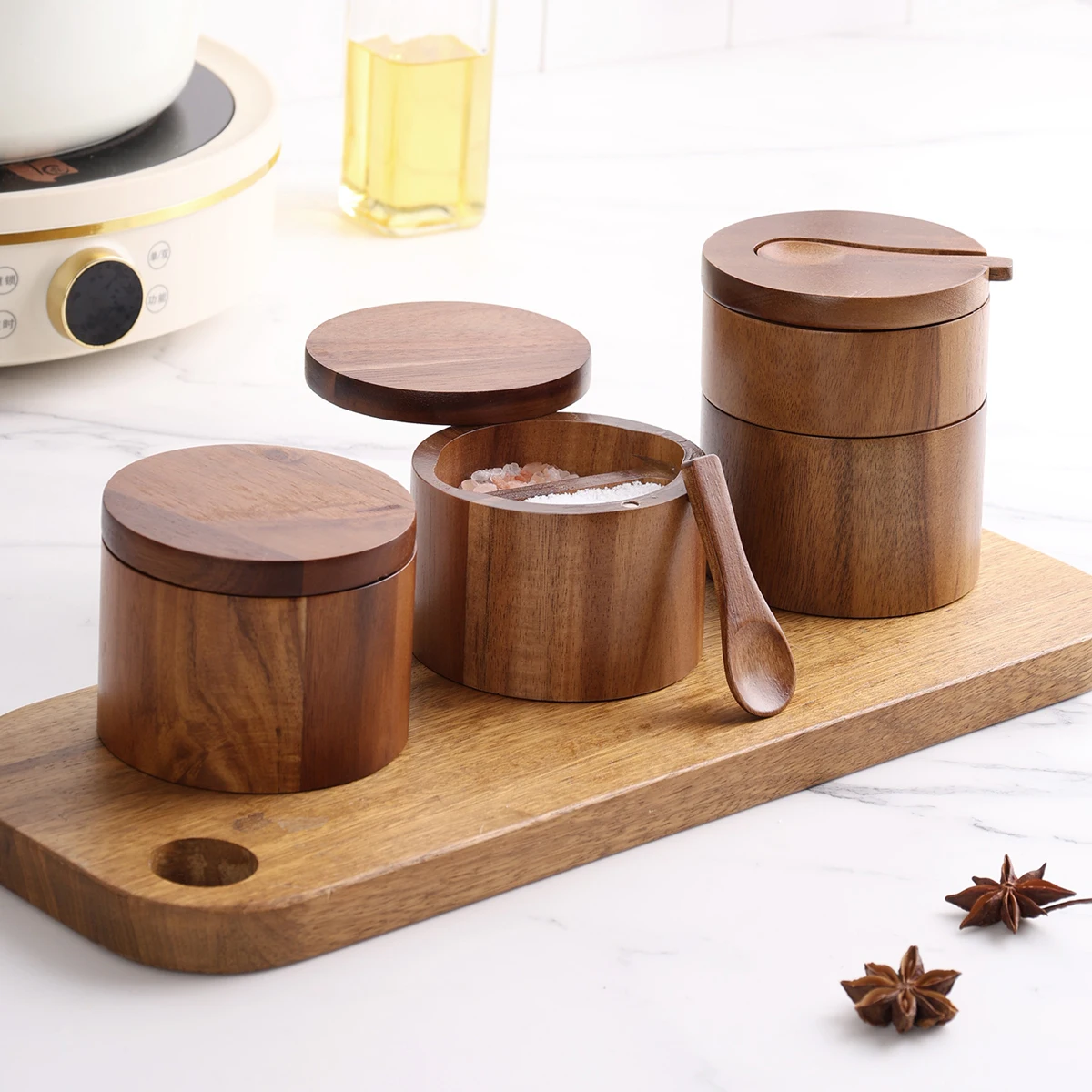 1PC-Rosewood Tarro de sal de madera maciza, caja de especias de madera, caja de pimienta de madera, botella de condimentos para cocina, contenedor de sal, tarro para almacenar especias