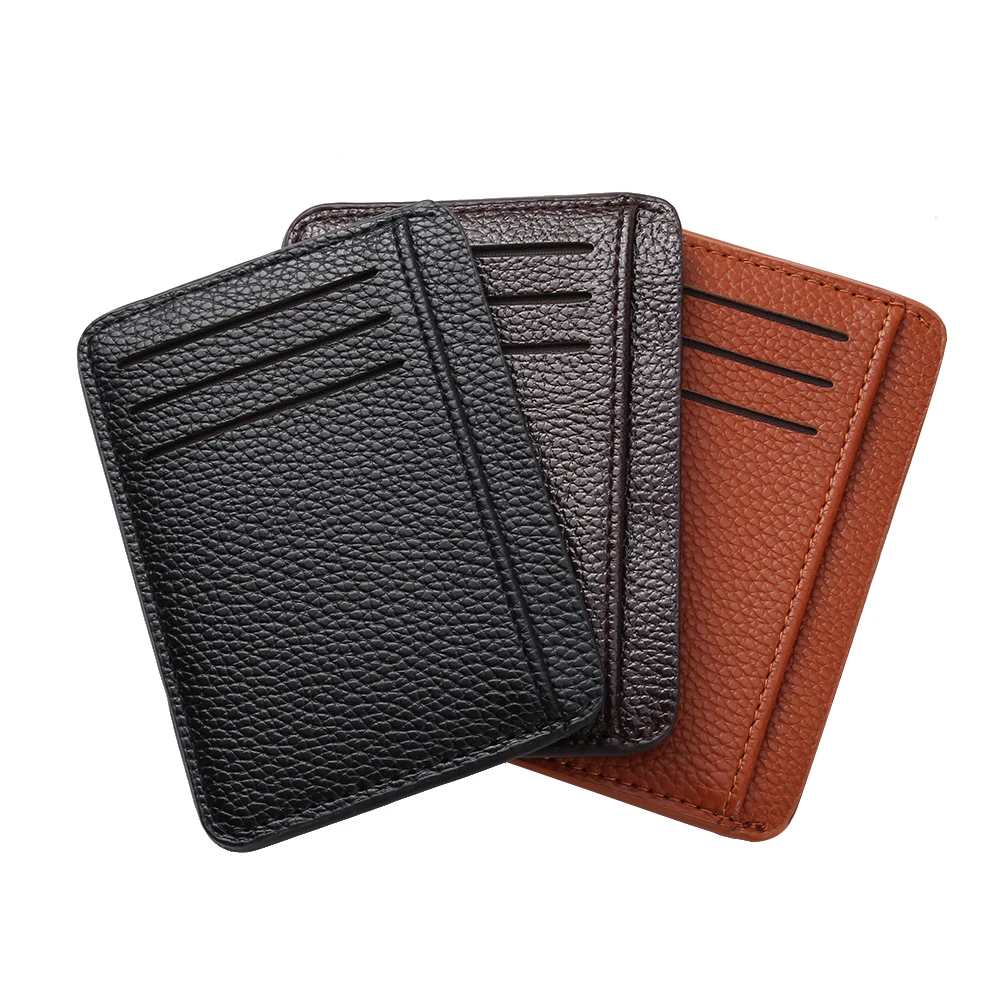 

Mini Coin Purse Casual Ladies PU Solid Color Card Case Short Money Credit Card Holder Retro Men Litchee Pattern