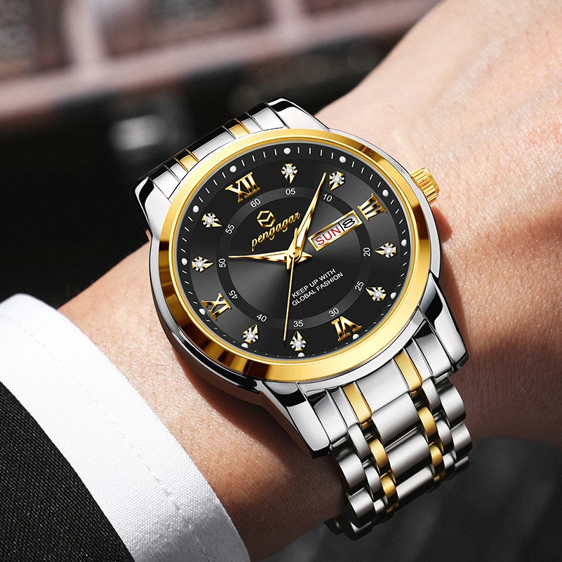 

PENGAGAR Luxury Sport Wrist Watch For Man Waterproof Luminous Date Men Watch Quartz Stainless Steel Men's Watches Male Reloj+box