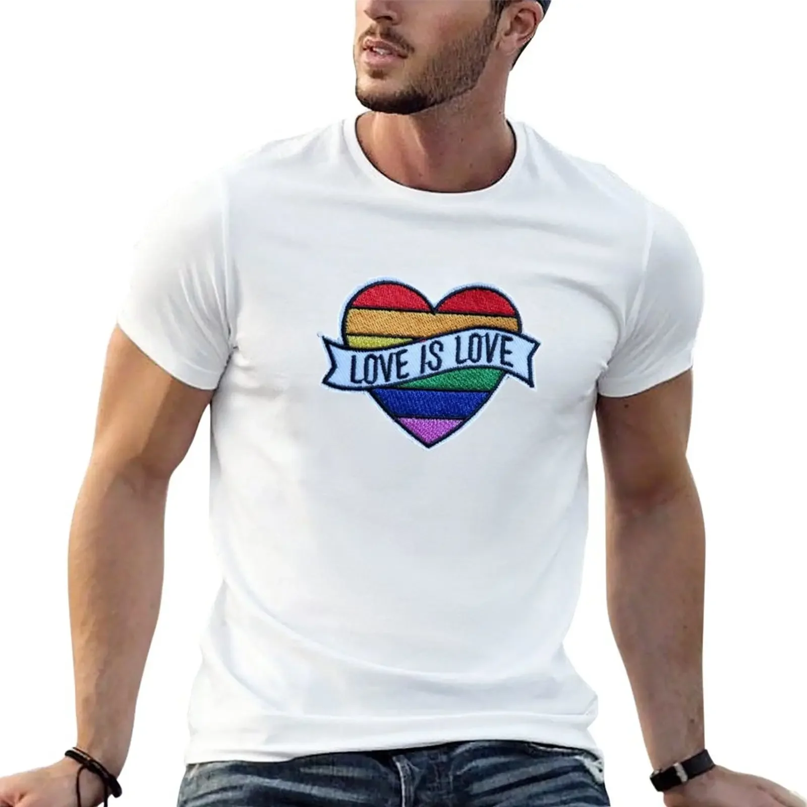 

New Love is Love Sticker T-Shirt vintage graphic tee boys animal print street wear blue lock mens big and tall t shirts
