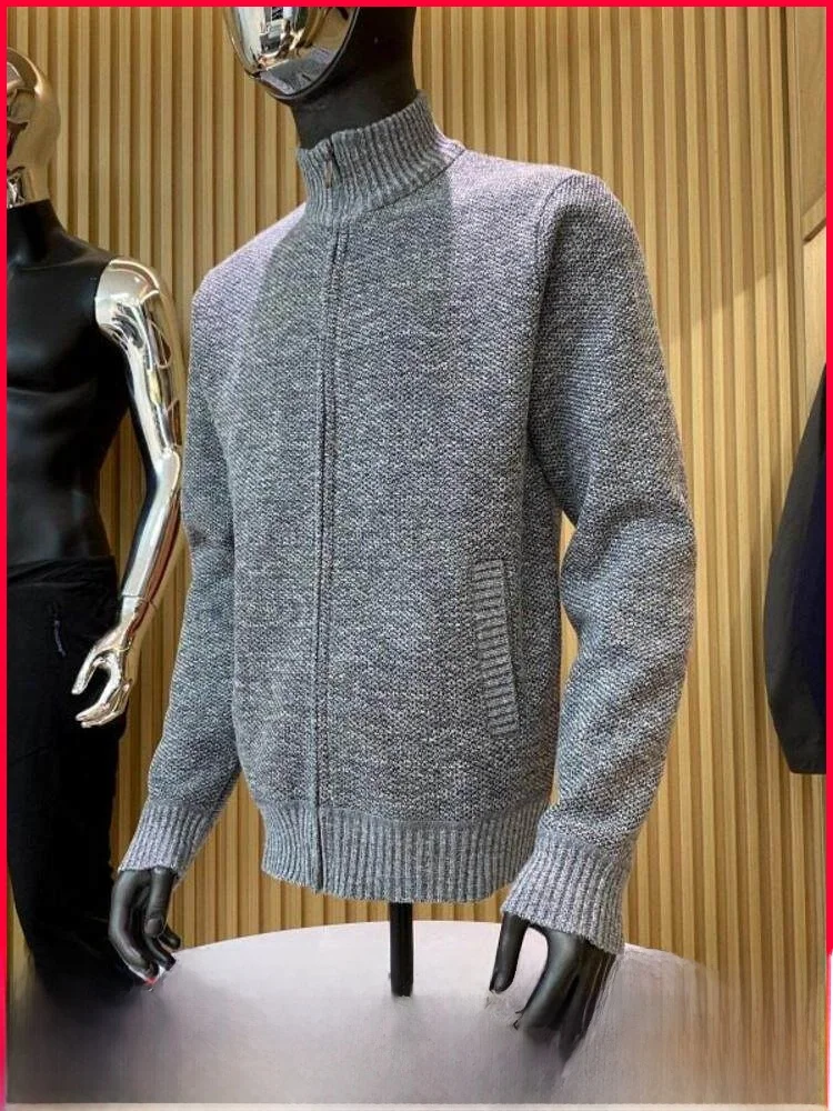 

Men's Fce Lined Knitwear Jaet Casual Zipper Closure Long Sve Warm Soft Polyester Fiber Stand Collar Open Cardigan Swe...