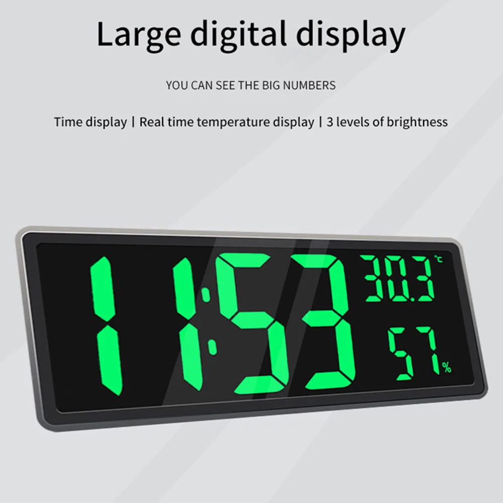 Large Digital Wall Clock Snooze Temperature Humidity Date Display Night Mode USB Desktop Strip Mirror LED Clock Home Decorations