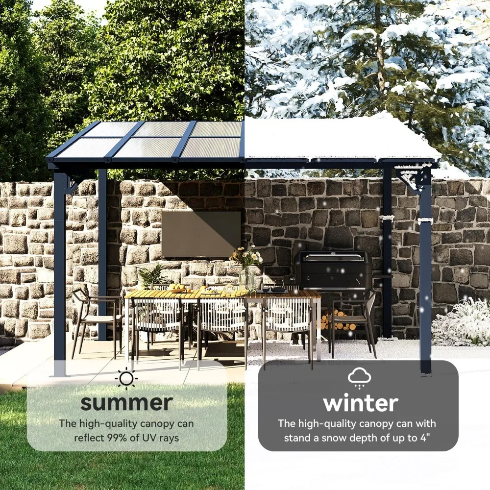 10' X 12' Gazebo for Patio, Gazebo Pergola with Sloped Roof, Large Wall-Mounted Heavy Duty Awnings, for Backyard, Deck, Patio