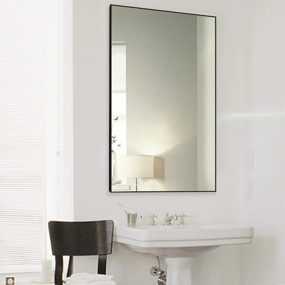 

40x24 Inch Black Wall Mirror for Bathroom, Bedroom, or Living Room - Versatile Hanging Options
