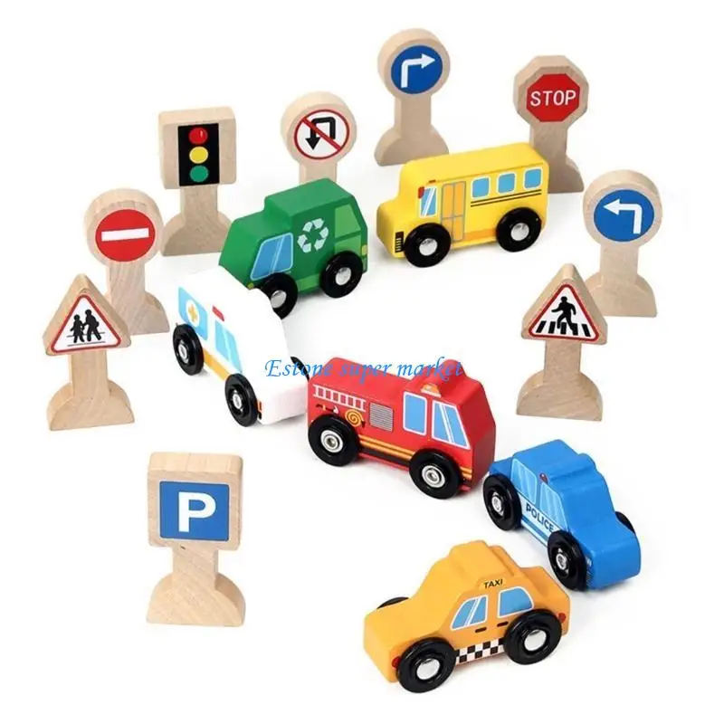 090b Buntes Fahrzeugspielzeugmodell und Verkehrszeichen für Boy Girls Street Stall Pedlar Easy Assemble für Kinder Baby