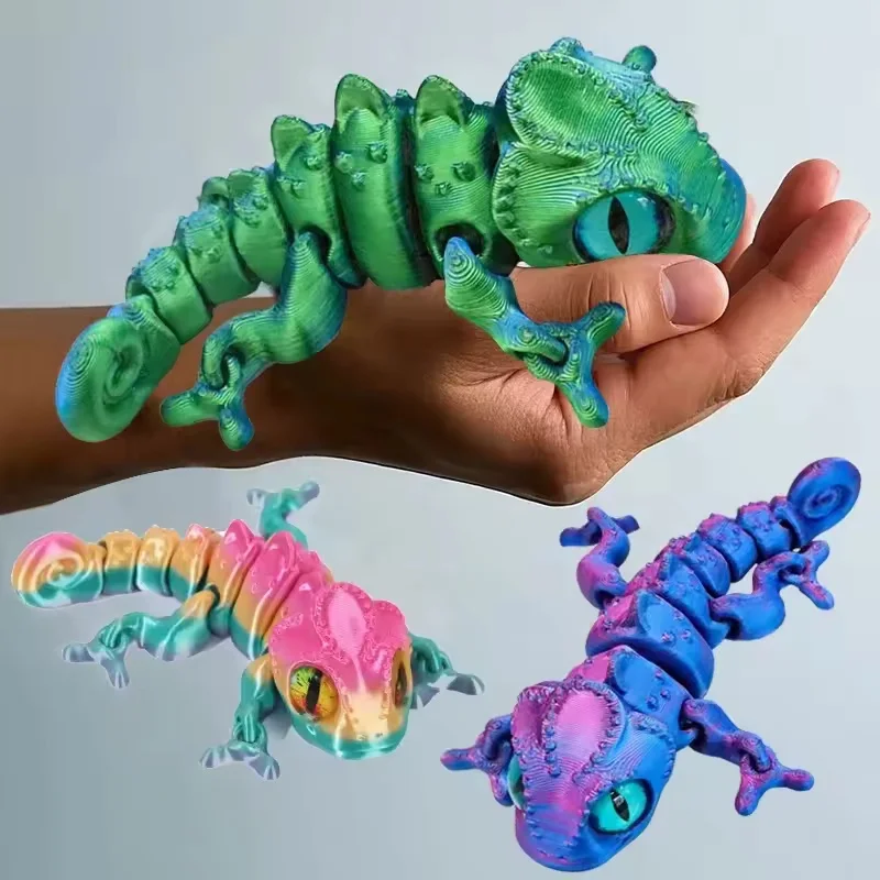 New 3D Printing Chameleon Figures Multi-joint Movable Simulation Eyes Kids Toys Home Living Room Decoration Gift Accessories