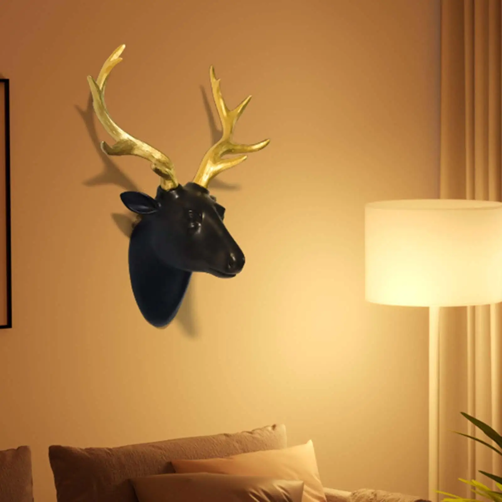 Deer Head Wall Decor, Wall Sculpture Wall Mount Antler Decorative Wall Hanging Statue Resin Deer Head for Bedroom