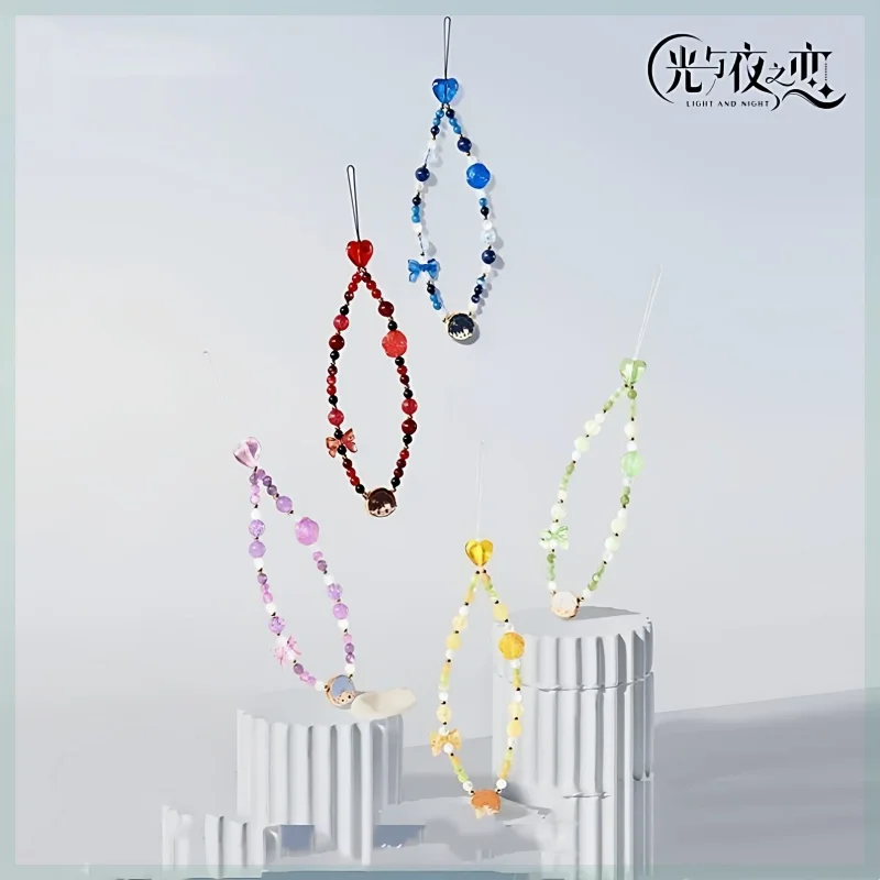 Phone Charm Light And Night Confession Series Beaded Phone Lanyard Anime Derivative Bowknot Heart Decor Bag Accessory