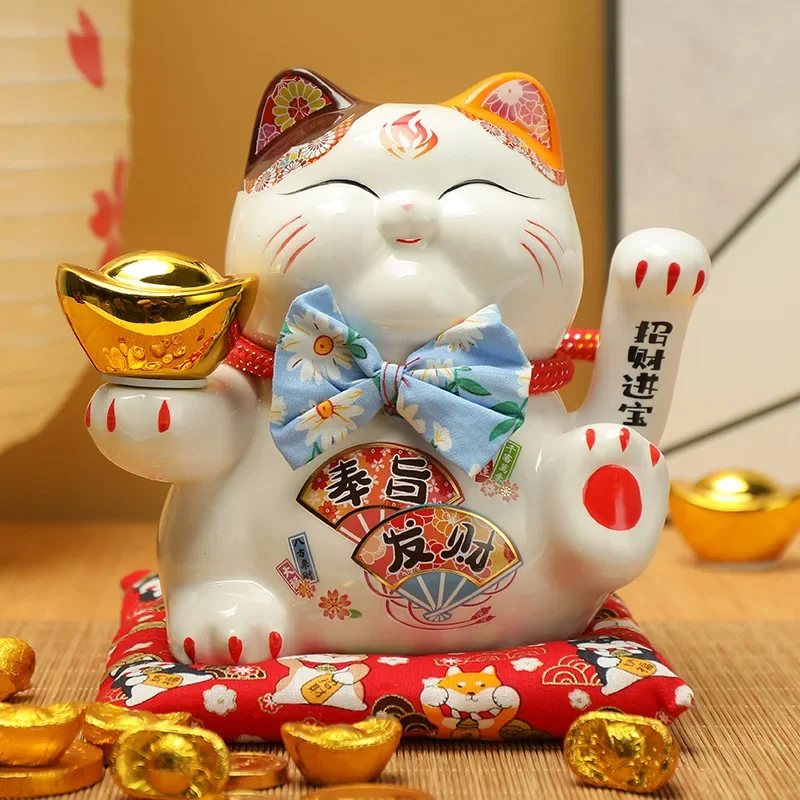 

7.5inch Ceramic Beckoning Cat Maneki Neko Ornament Feng Shui Decoration Swing Lucky Cat Cashier Recruitment Cat Desk Decoration
