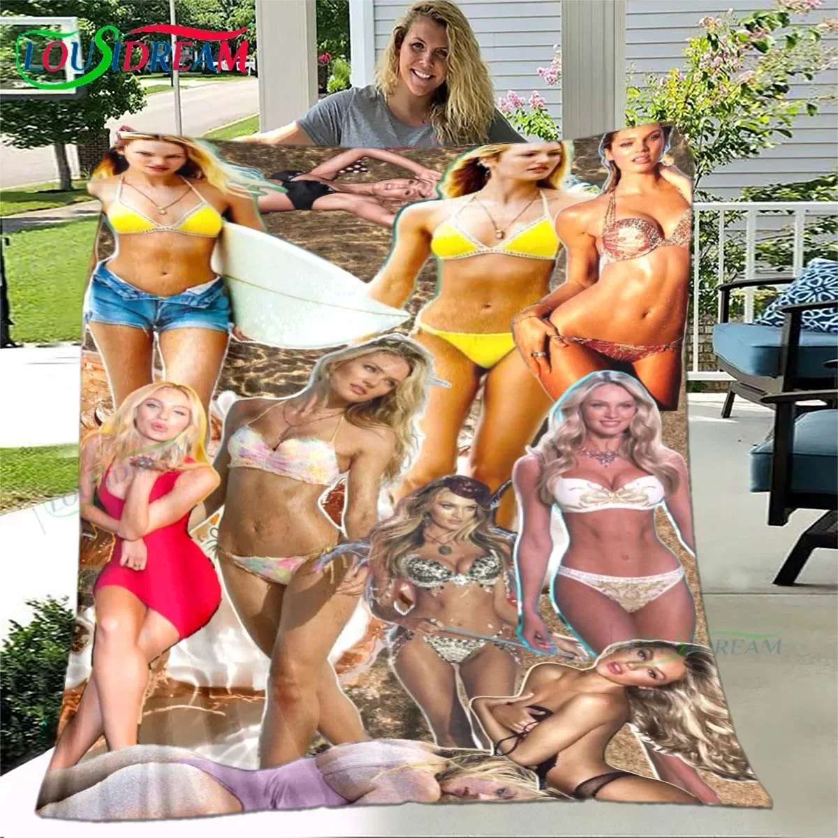 Pop Supermodel Candace-Swanepoel Pattern Blanket Star Flannel Thin Blanket Portable Home Travel Office Lunch Break Blanket Gift