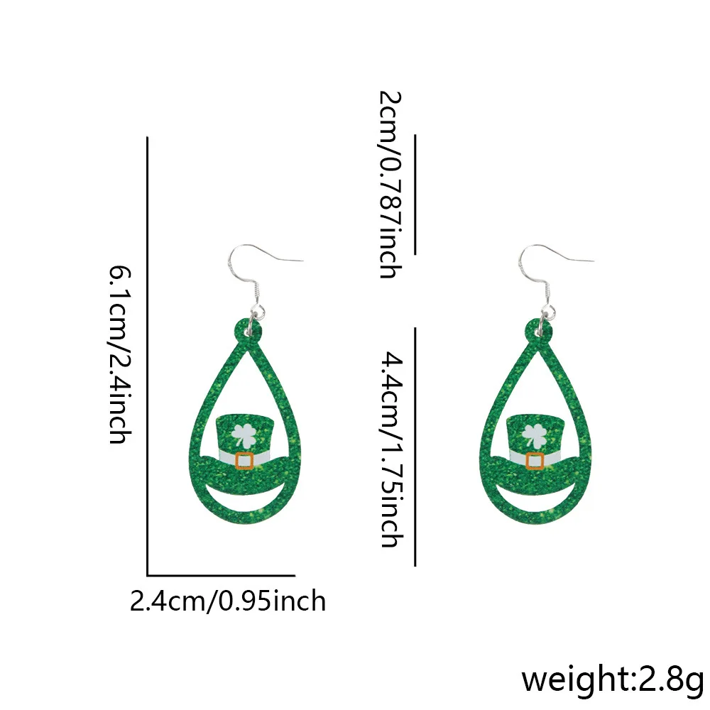 St Patricks Day for acrylic Earrings with Shamrock Horseshoe and for top Hat Party Accessories Lightweight for