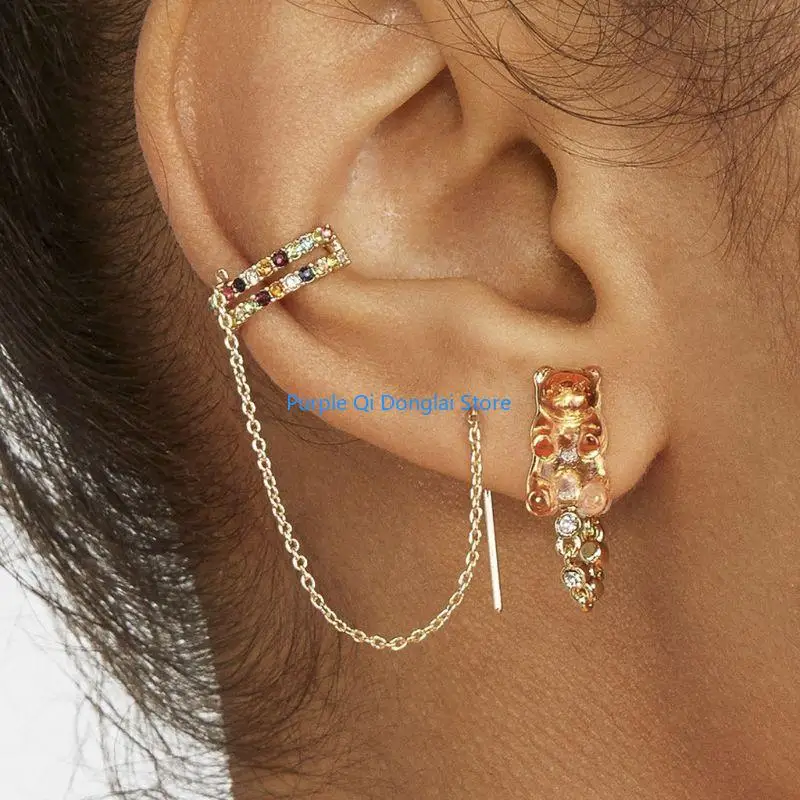 L21E 8 Pairs Sweet Candy Color Acrylic Gummy Bear Earrings Resin Post Cartoon Bear Earrings Set Fashion Jewelry Unisex